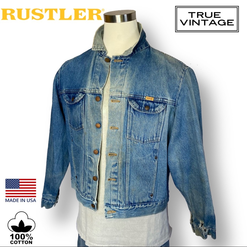 VTG Rustler Faded Denim Jacket USA Made Size XL